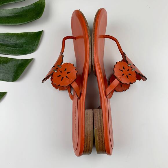 Vera Wang Lavender Sandals Orange Leather Thong Laser Cut Women’s 8.5 - Picture 6 of 9
